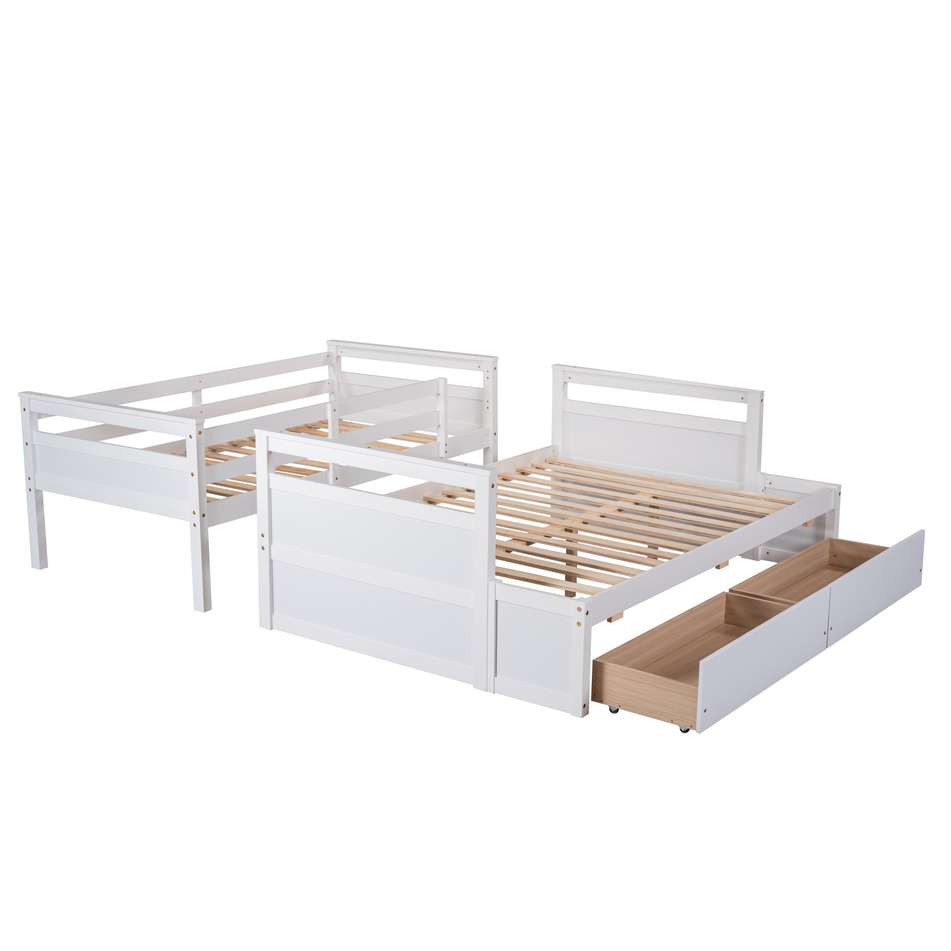 Twin Over Full Bunk Bed With Storage White Old Sku :Lp000022Aak Twin White Solid Wood