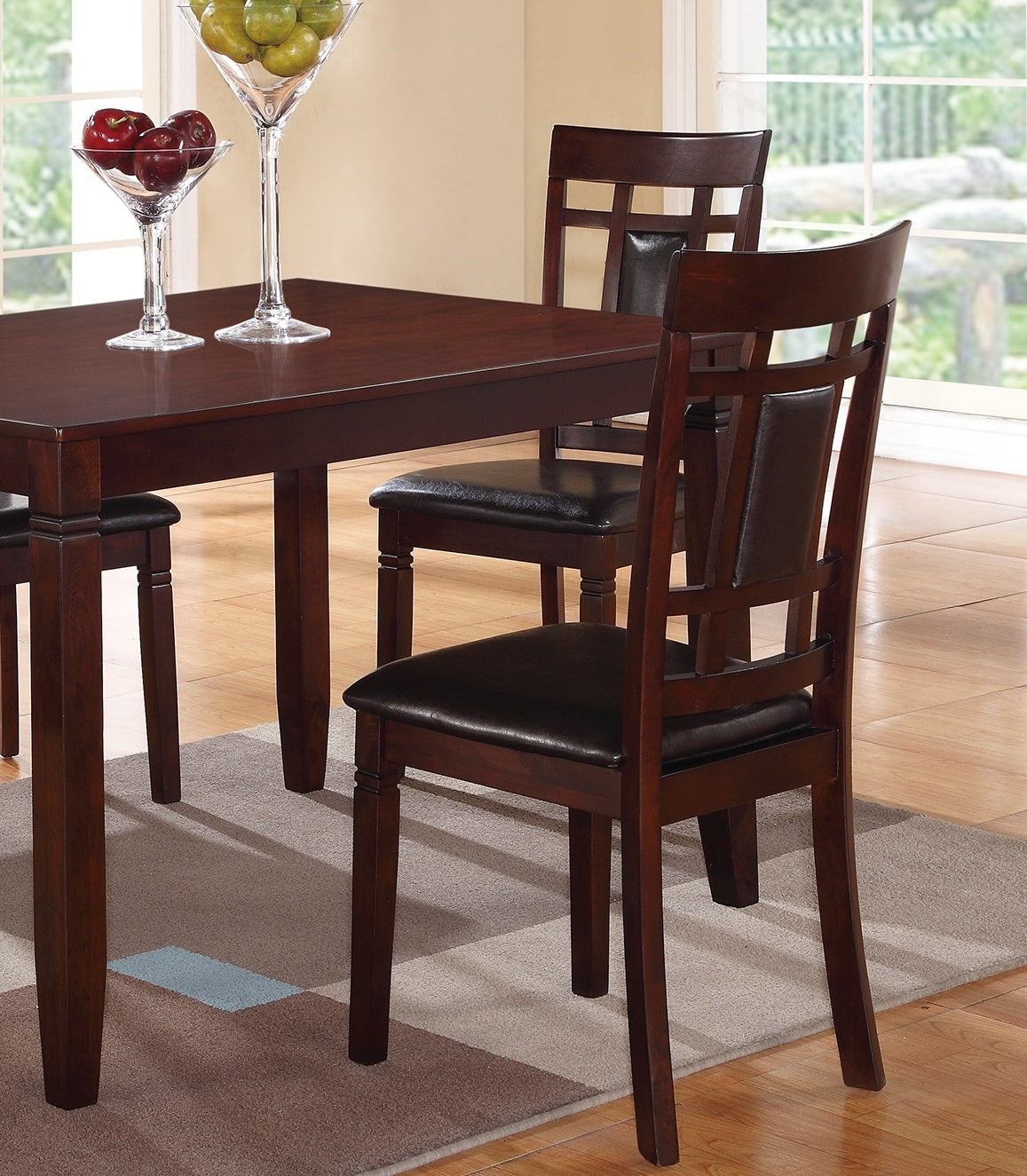 Modern Contemporary 5Pc Dining Set Espresso Finish Unique Eyelet Back 4X Chairs Cushion Seats Brown Wood Dining Room Rubberwood Rectangular Dining Table With Chair Wood Wood Brown Seats 4 48 Inches Contemporary,Modern 4 Leg Solid Wood