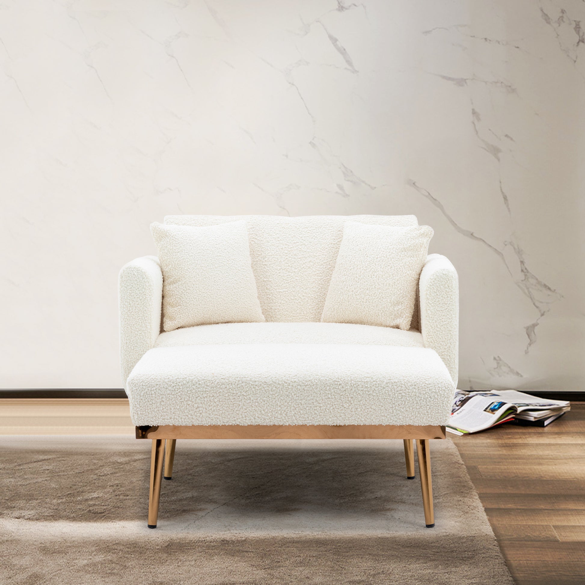 Coolmore Fashionable And Classic Style Chaise Lounge Chair Accent Chair For Living Room, Bedroom Teddy White White Teddy Foam Teddy
