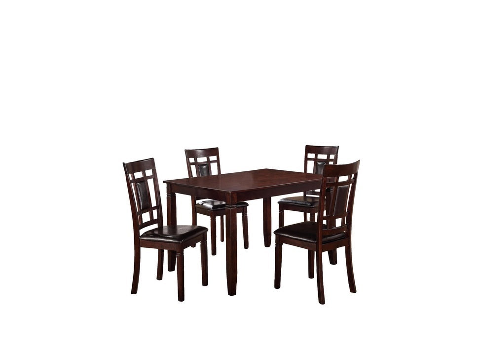 Modern Contemporary 5Pc Dining Set Espresso Finish Unique Eyelet Back 4X Chairs Cushion Seats Brown Wood Dining Room Rubberwood Rectangular Dining Table With Chair Wood Wood Brown Seats 4 48 Inches Contemporary,Modern 4 Leg Solid Wood