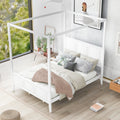 Queen Size Canopy Platform Bed With Headboard And Footboard,Slat Support Leg,White Box Spring Not Required Queen White Wood Canopy Pine