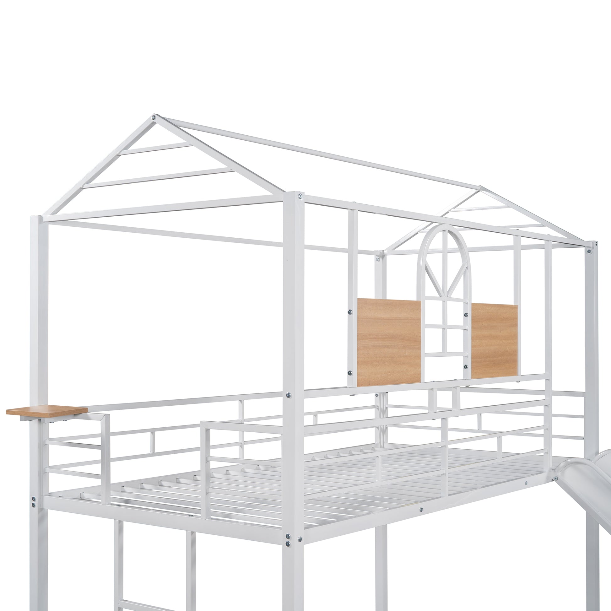 Twin Over Twin Metal Bunk Bed ,Metal Housebed With Slide,Three Colors Available. White With White Slide Old Sku :Lp000095Aak Twin White Metal