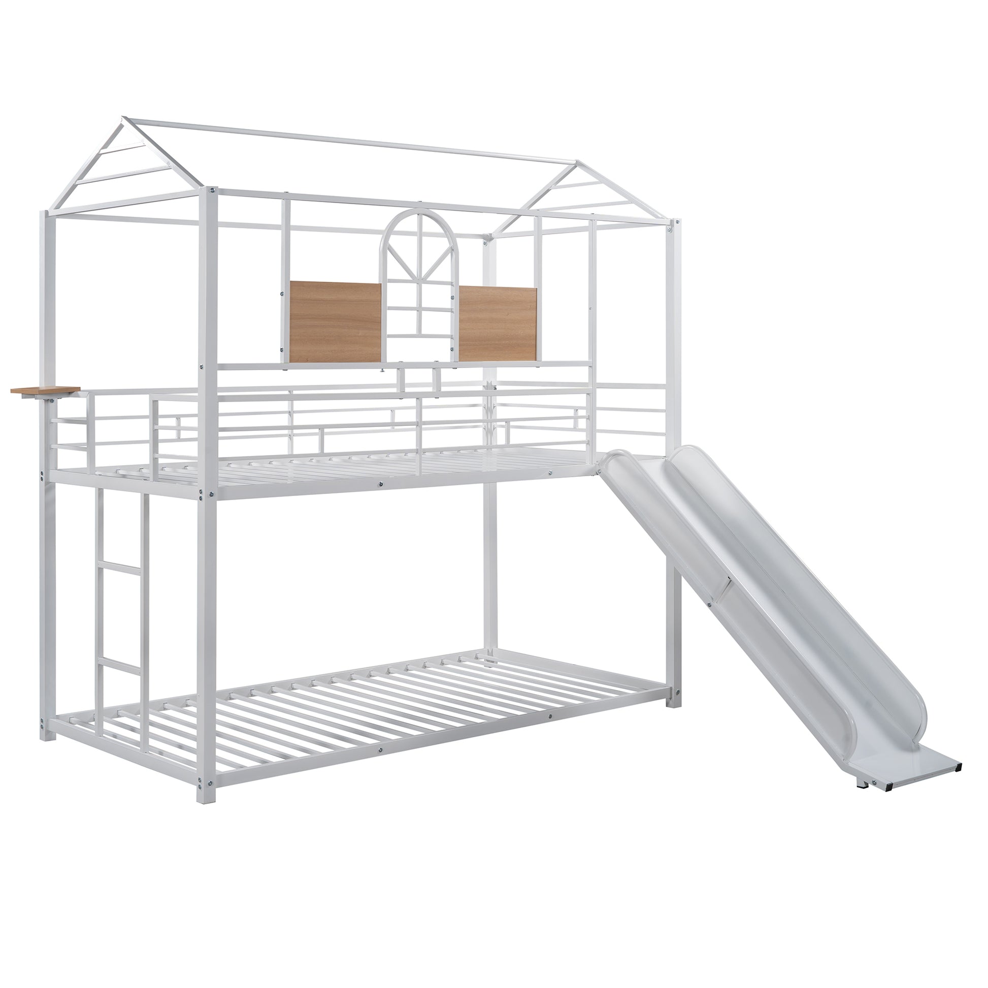 Twin Over Twin Metal Bunk Bed ,Metal Housebed With Slide,Three Colors Available. White With White Slide Old Sku :Lp000095Aak Twin White Metal
