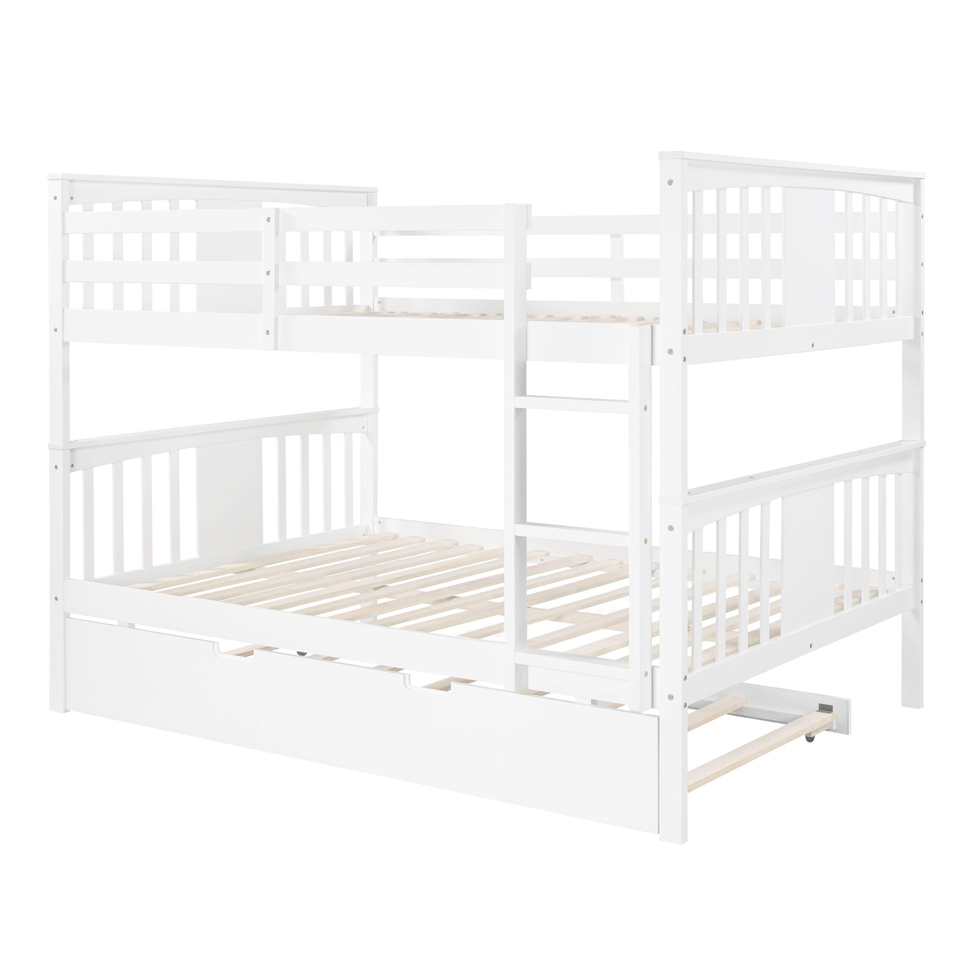 Full Over Full Bunk Bed With Twin Size Trundle And Ladder White Old Sku: Lp000204Aak White Solid Wood