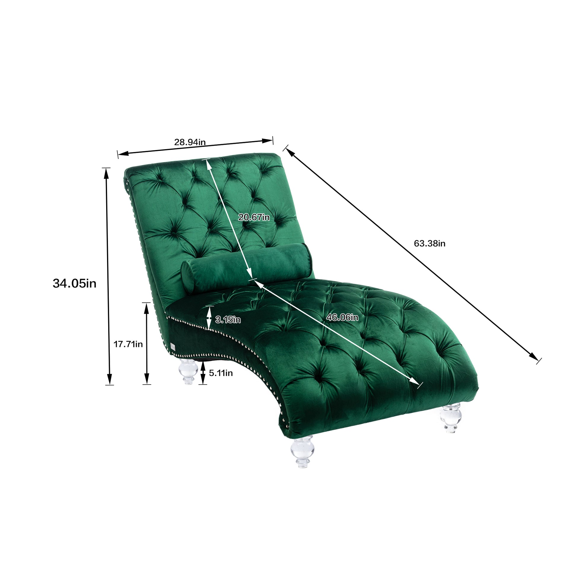 Coomoreleisure Concubine Sofa With Acrylic Feet Emerald Velvet