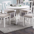 Classic Design Dining Room 5Pc Set Round Table 4X Side Chairs Cushion Fabric Upholstery Seat Rubberwood Furniture Wood White White Wood Dining Room Classic,Contemporary,Modern Rubberwood Pedestal Dining Table With Chair Mdf