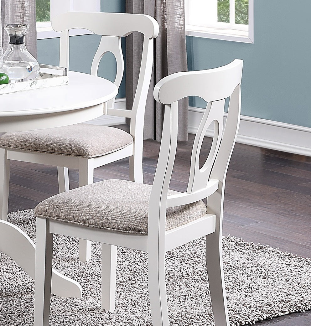 Classic Design Dining Room 5Pc Set Round Table 4X Side Chairs Cushion Fabric Upholstery Seat Rubberwood Furniture Wood White White Wood Dining Room Classic,Contemporary,Modern Rubberwood Pedestal Dining Table With Chair Mdf