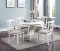 Classic Design Dining Room 5Pc Set Round Table 4X Side Chairs Cushion Fabric Upholstery Seat Rubberwood Furniture Wood White White Wood Dining Room Classic,Contemporary,Modern Rubberwood Pedestal Dining Table With Chair Mdf