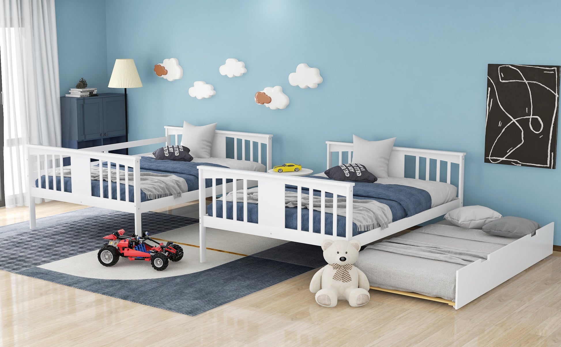 Full Over Full Bunk Bed With Twin Size Trundle And Ladder White Old Sku: Lp000204Aak White Solid Wood