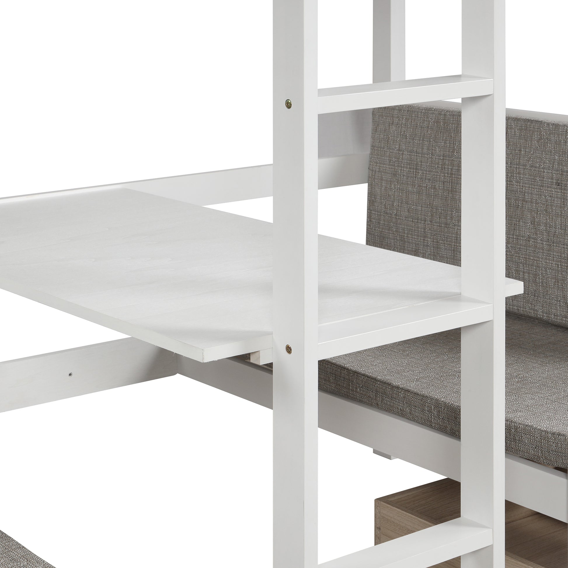 Functional Loft Bed Turn Into Upper Bed And Down Desk,Cushion Sets Are Free ,Twin Size,White White Pine