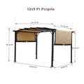 12 X 9 Ft Outdoor Pergola Patio Gazebo,Retractable Shade Canopy,Steel Frame Grape Gazebo,Sunshelter Pergola For Gardens,Terraces,Backyard Same As W419S00041 Beige Brown Steel