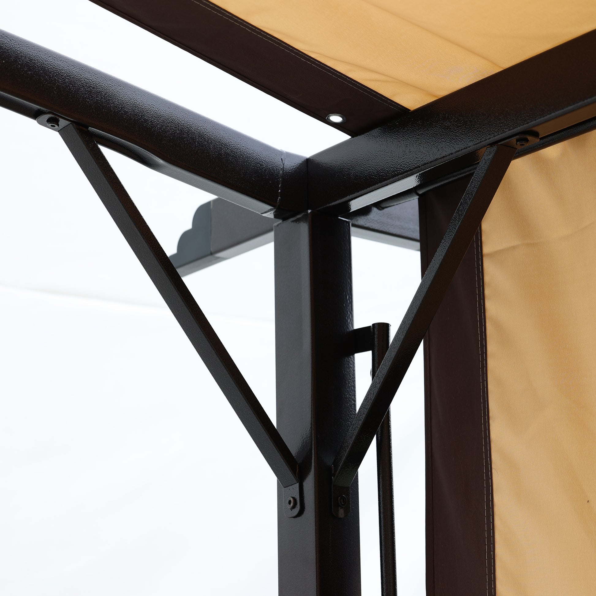 12 X 9 Ft Outdoor Pergola Patio Gazebo,Retractable Shade Canopy,Steel Frame Grape Gazebo,Sunshelter Pergola For Gardens,Terraces,Backyard Same As W419S00041 Beige Brown Steel