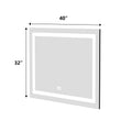 40 X 32 Inch Frameless Rectangular Led Bathroom Vanity Mirror With Touch Sensor, Anti Fog, And 3 Color Options In Silver Silver Glass
