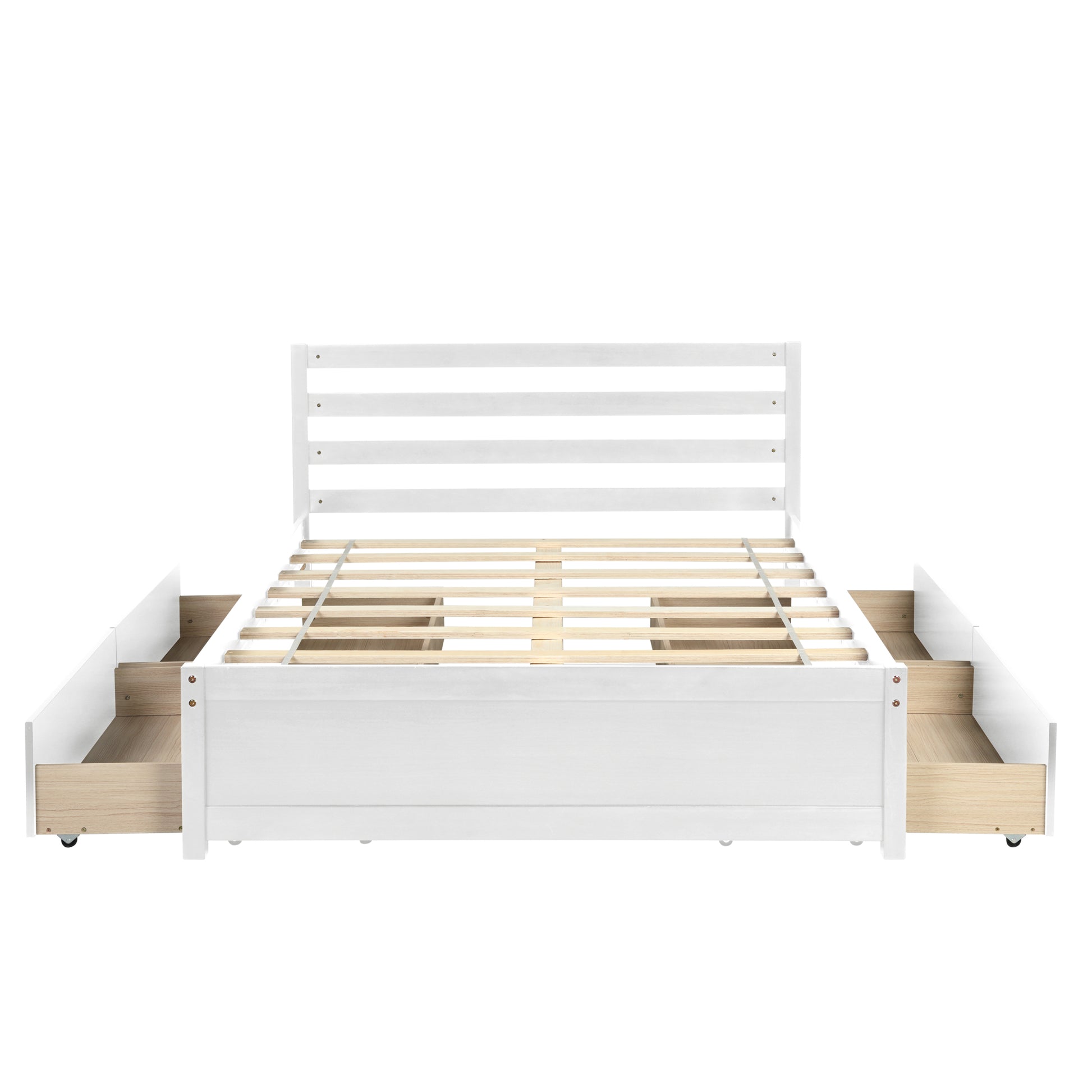 Full Size Wood Platform Bed Frame With 4 Storage Drawers And Headboard Of White Color For All Ages White Solid Wood
