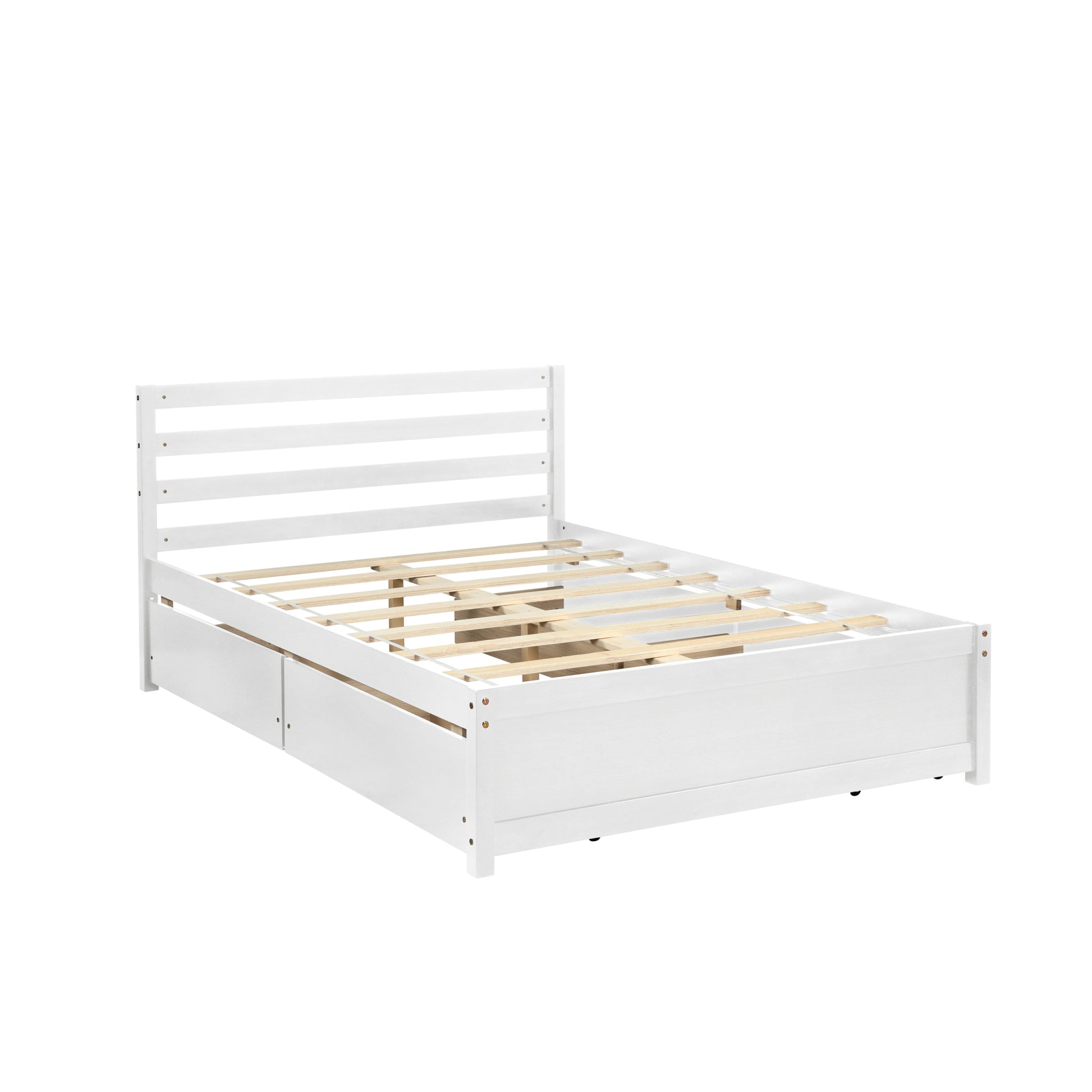 Full Size Wood Platform Bed Frame With 4 Storage Drawers And Headboard Of White Color For All Ages White Solid Wood