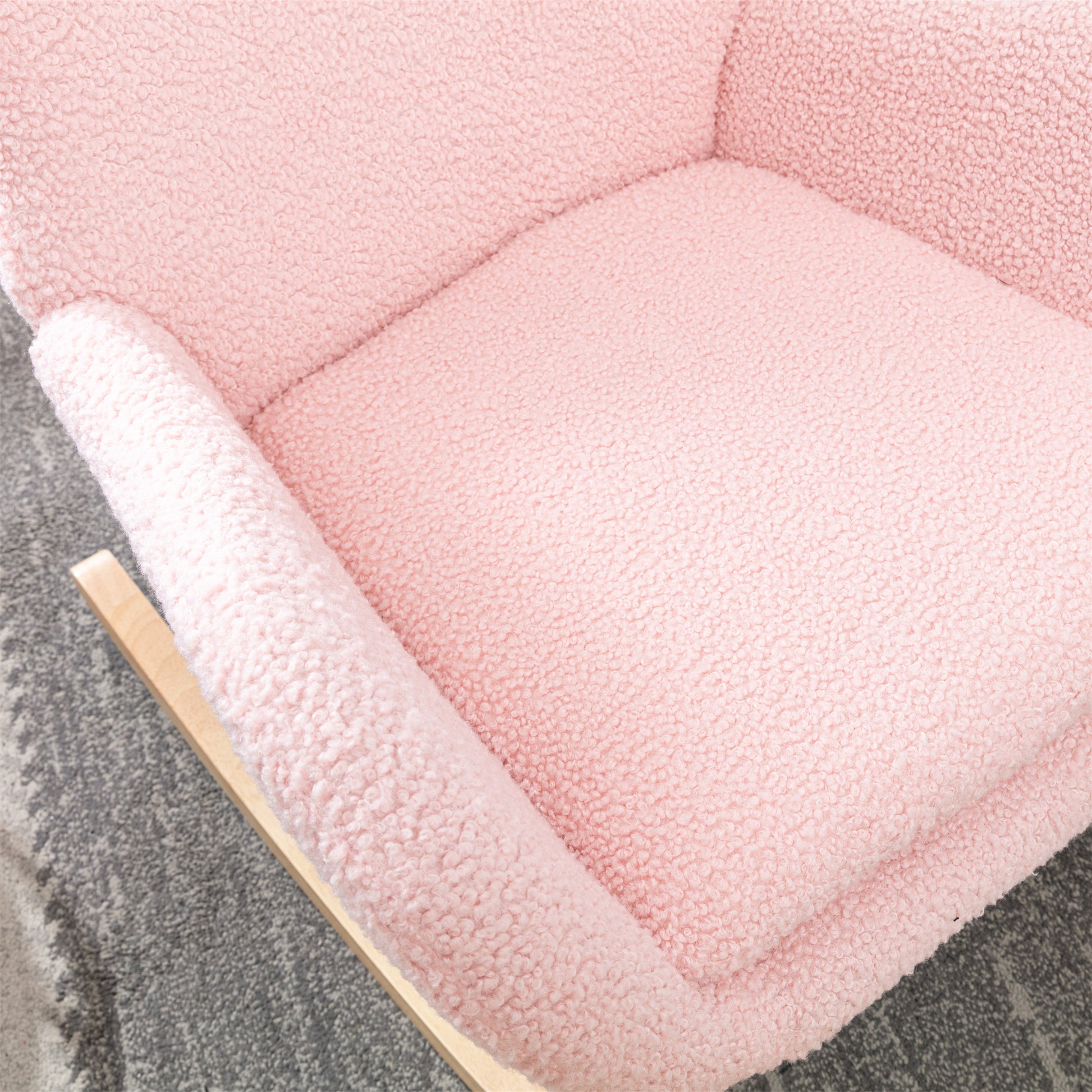 Teddy Fabric Padded Seat Rocking Chair With High Backrest And Armrests Pink Foam Upholstered