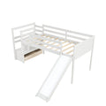 Twin Low Loft Bed With Stairs And Slide White Solid Wood