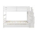 Twin Over Twin Bunk Beds With Twin Trundle And Stairway Storage Function In White Color White Pine