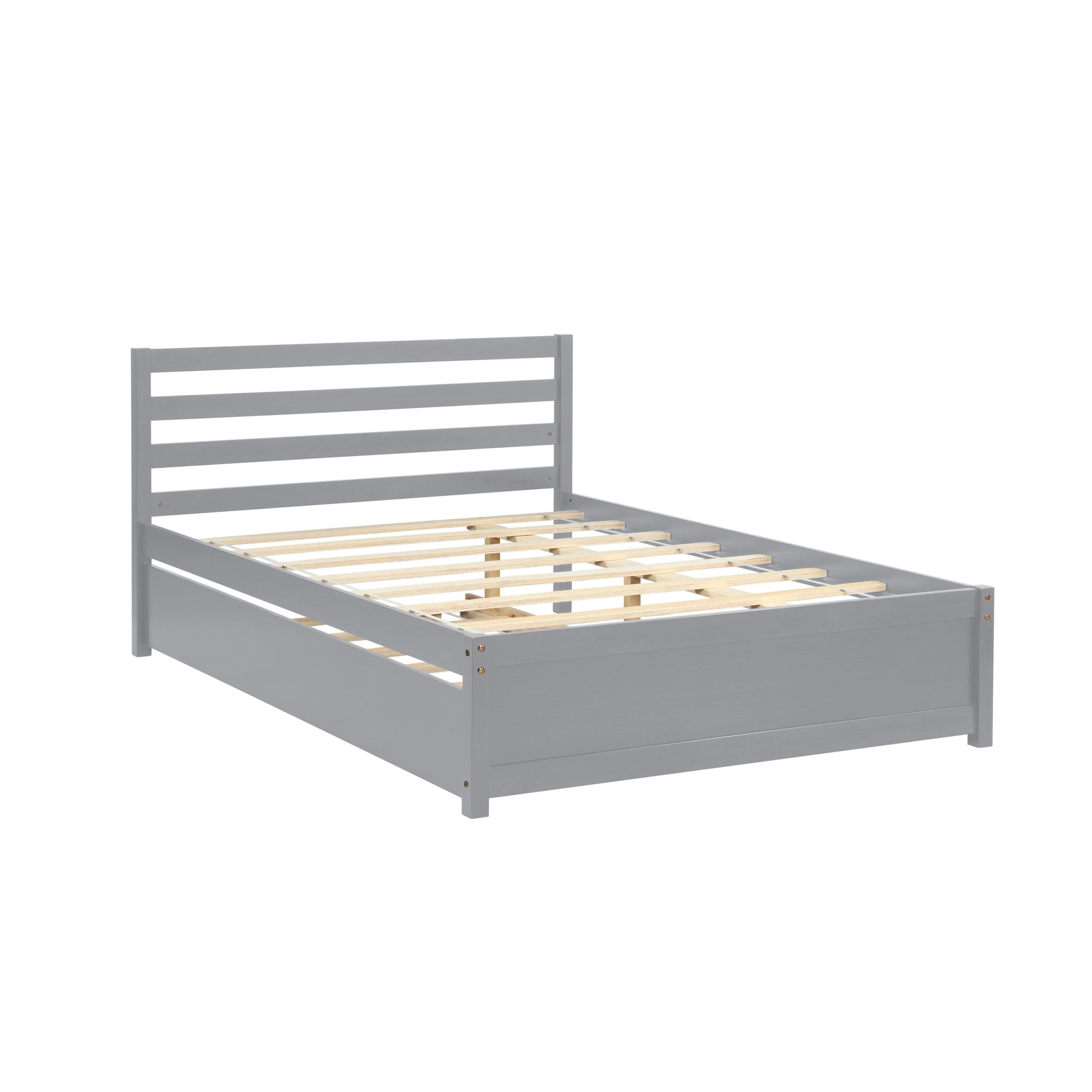 Full Size Wood Platform Bed Frame With Headboard And Twin Trundle For Grey Color Gray Solid Wood