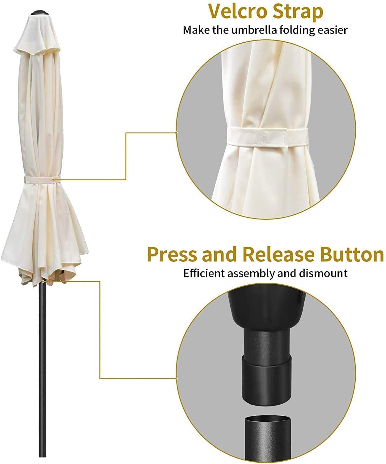 Simple Deluxe 9Ft Outdoor Market Table Patio Umbrella With Button Tilt, Crank And 8 Sturdy Ribs For Garden, Beige Beige Seats 8 Stainless Steel