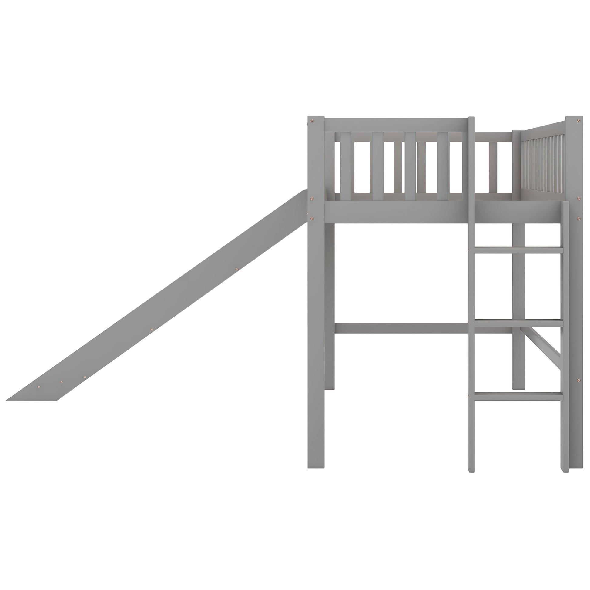 Twin Size Low Loft Bed With Ladder And Slide, Gray Old Sku:Wf196418Aae Gray Pine