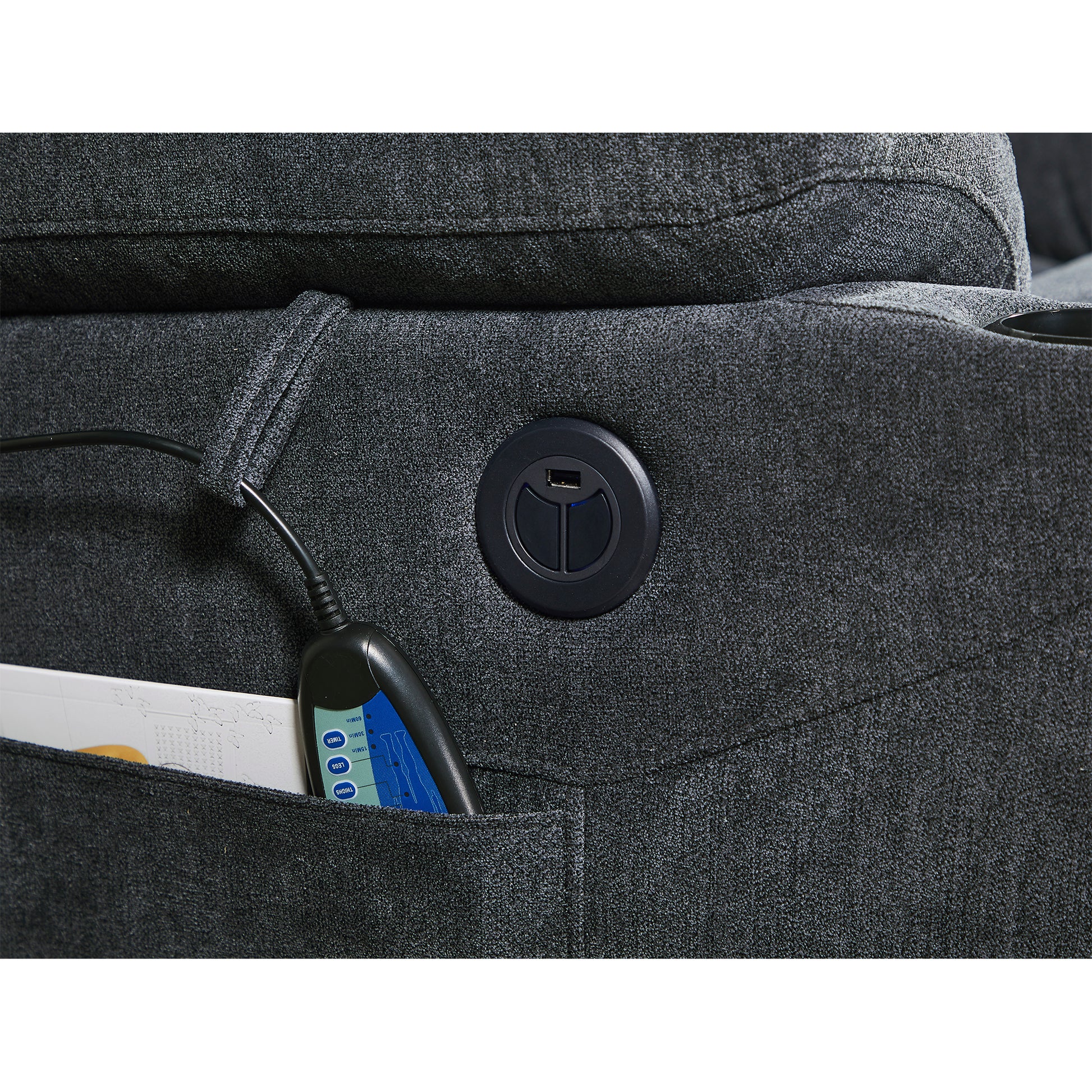 Liyasi Electric Power Lift Recliner Chair With Massage And Heat For Elderly, 3 Positions, 2 Side Pockets, Cup Holders, Usb Charge Ports, High End Quality Cloth Power Reclining Chair For Living Room. Dark Gray Foam Fabric