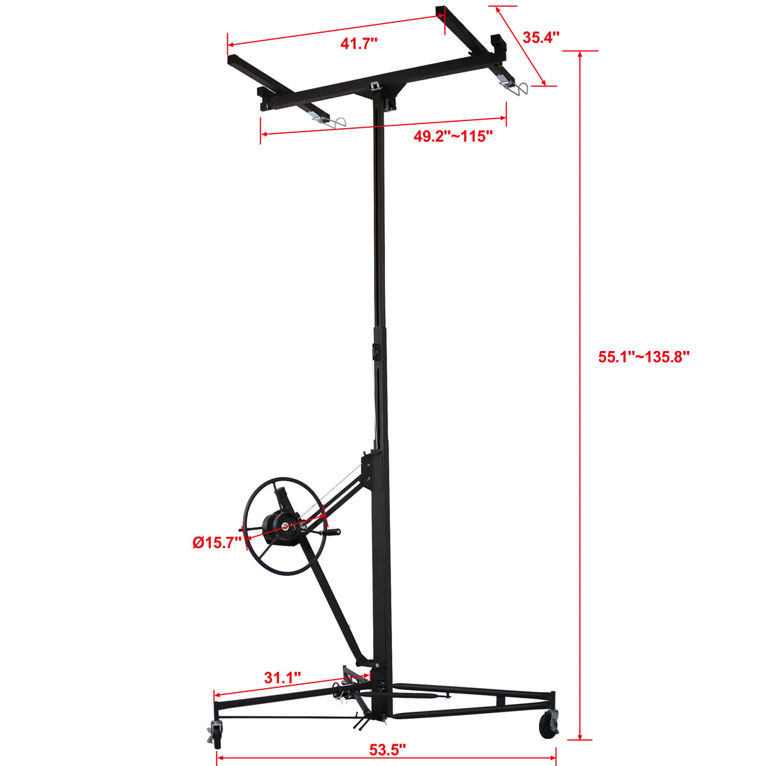 Drywall Lift Panel 11' Lift Drywall Panel Hoist Jack Lifter, Black Black Iron