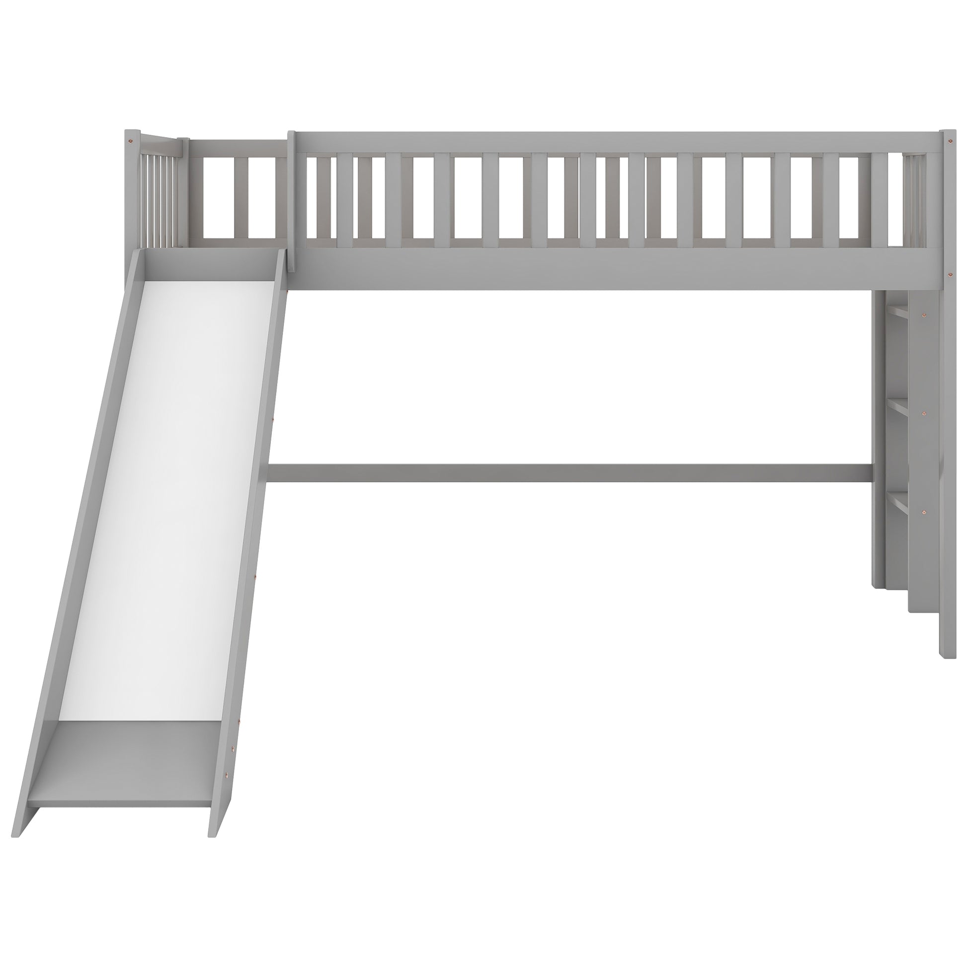 Twin Size Low Loft Bed With Ladder And Slide, Gray Old Sku:Wf196418Aae Gray Pine