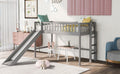 Twin Size Low Loft Bed With Ladder And Slide, Gray Old Sku:Wf196418Aae Gray Pine