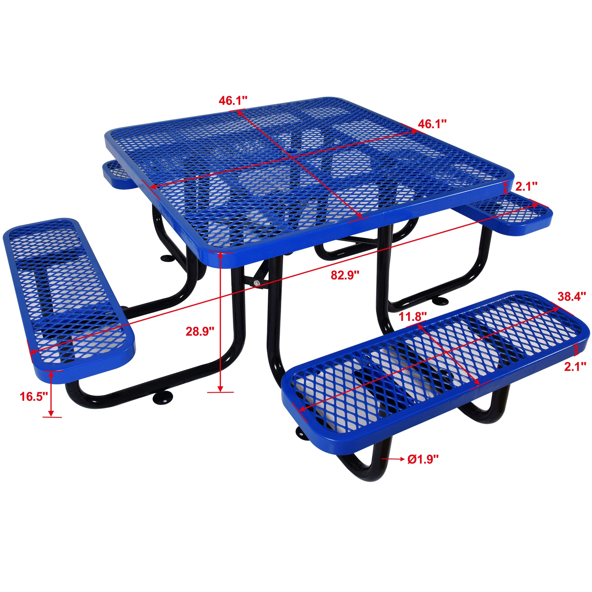 Square Outdoor Steel Picnic Table 46" Blue ,With Umbrella Pole Blue Steel Carbon Steel
