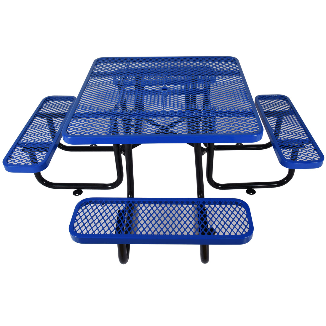 Square Outdoor Steel Picnic Table 46" Blue ,With Umbrella Pole Blue Steel Carbon Steel