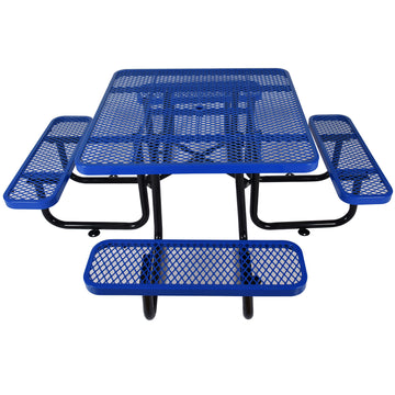 Square Outdoor Steel Picnic Table 46" Blue ,With Umbrella Pole Blue Steel Carbon Steel