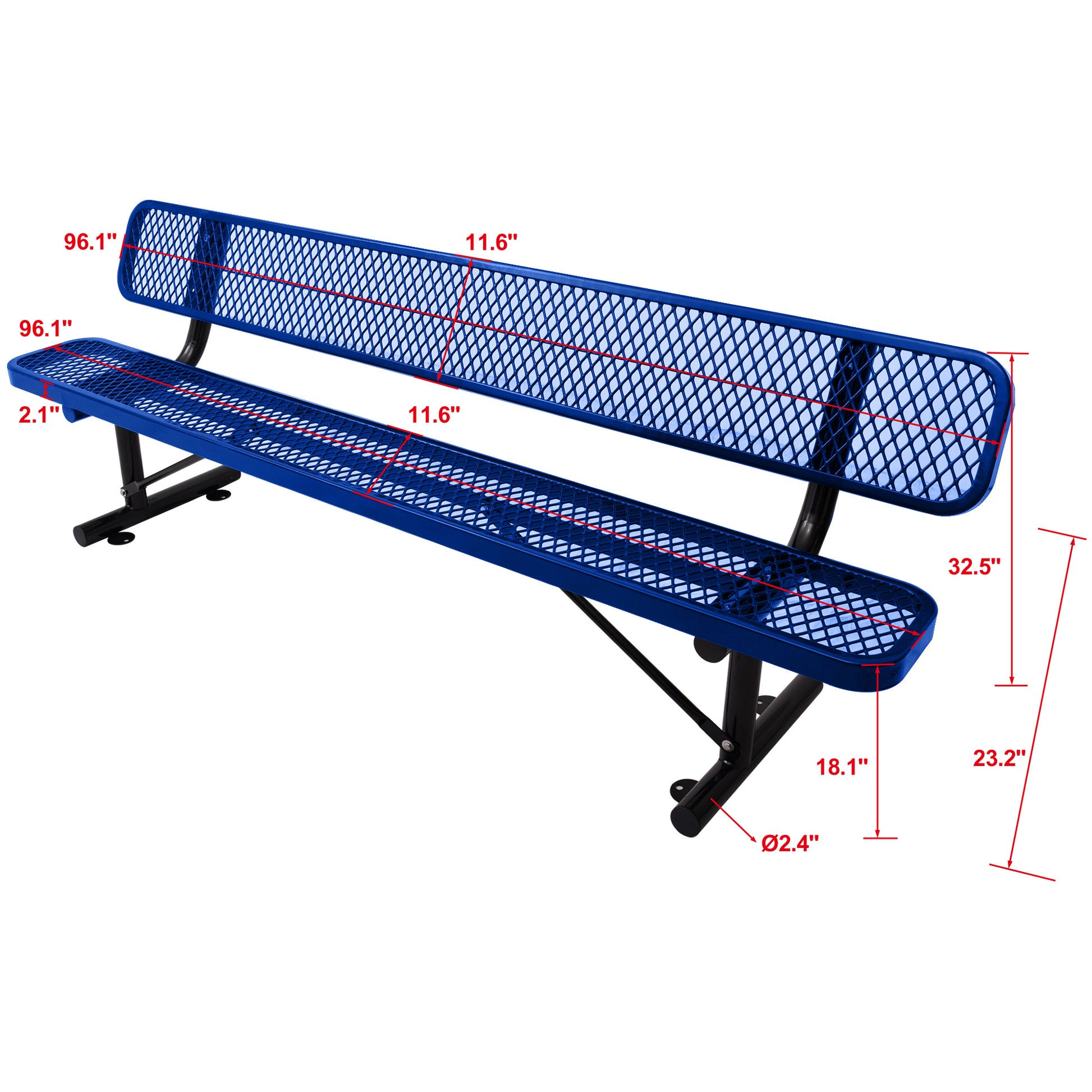 8 Ft. Outdoor Steel Bench With Backrest Blue Blue Carbon Steel