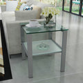 Glass Two Layer Tea Table, Small Round Table, Bedroom Corner Table, Living Room Grey Side Table Gray Glass
