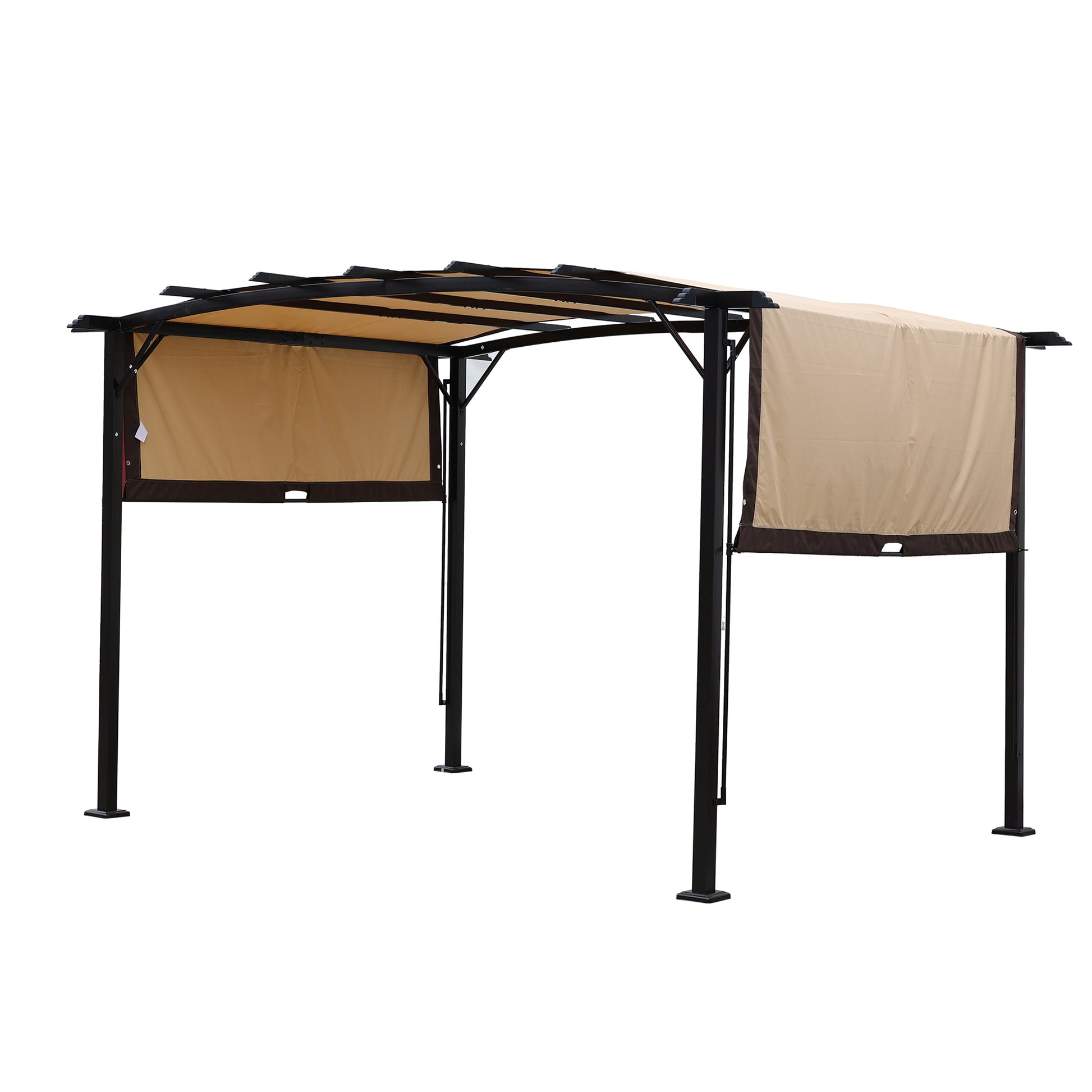12 X 9 Ft Outdoor Pergola Patio Gazebo,Retractable Shade Canopy,Steel Frame Grape Gazebo,Sunshelter Pergola For Gardens,Terraces,Backyard Same As W419S00041 Beige Brown Steel