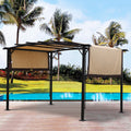 12 X 9 Ft Outdoor Pergola Patio Gazebo,Retractable Shade Canopy,Steel Frame Grape Gazebo,Sunshelter Pergola For Gardens,Terraces,Backyard Same As W419S00041 Beige Brown Steel