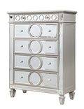 Symphony Modern Style Mirror Front 5 Drawer Chest With Diamond Shaped Legs And Made With Wood In Silver Silver Drawer 5 Drawers & Above Bedroom Ball Bearing Glides Modern Mirrored Finish Silver Solid Wood Mdf Wood