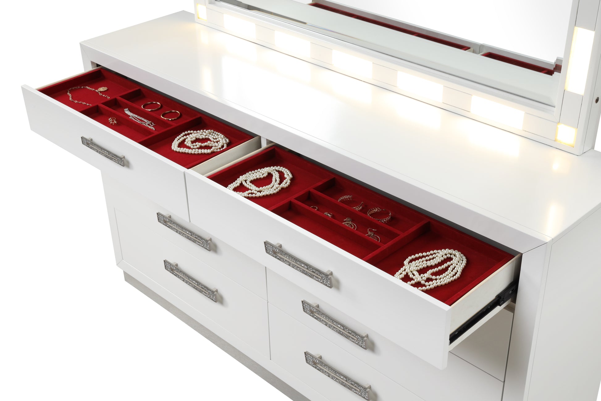 Coco Queen 5 Pc Led Bedroom Set Made With Wood In Milky White Box Spring Not Required Queen White Wood 5 Piece Set Bedroom Bed Included,Chest Included,Dresser Included,Mirror Included,Nightstand Included Contemporary,Modern Solid Wood Mdf Velvet Built In