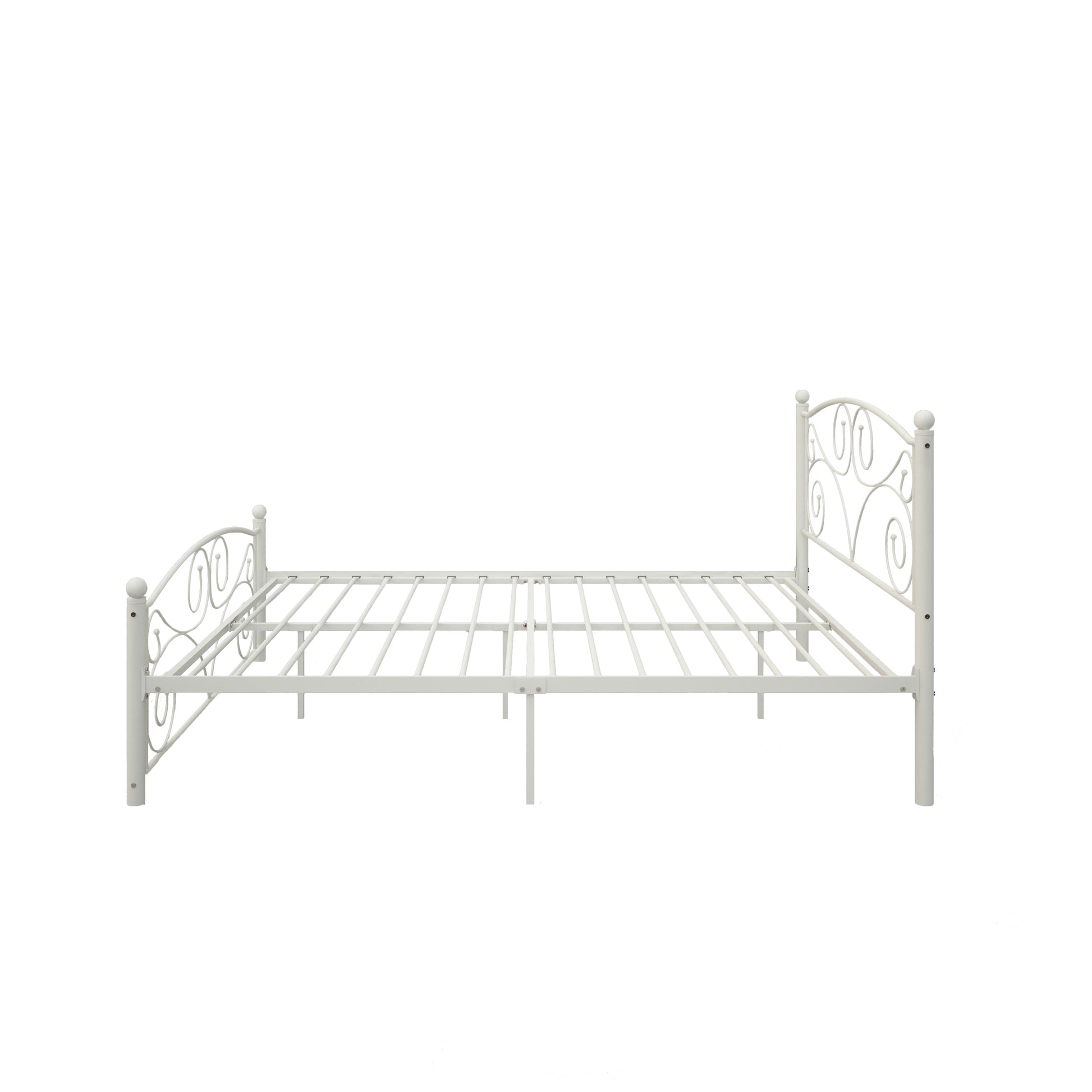 Queen Size Unique Flower Sturdy System Metal Bed Frame With Headboard And Footboard White Metal