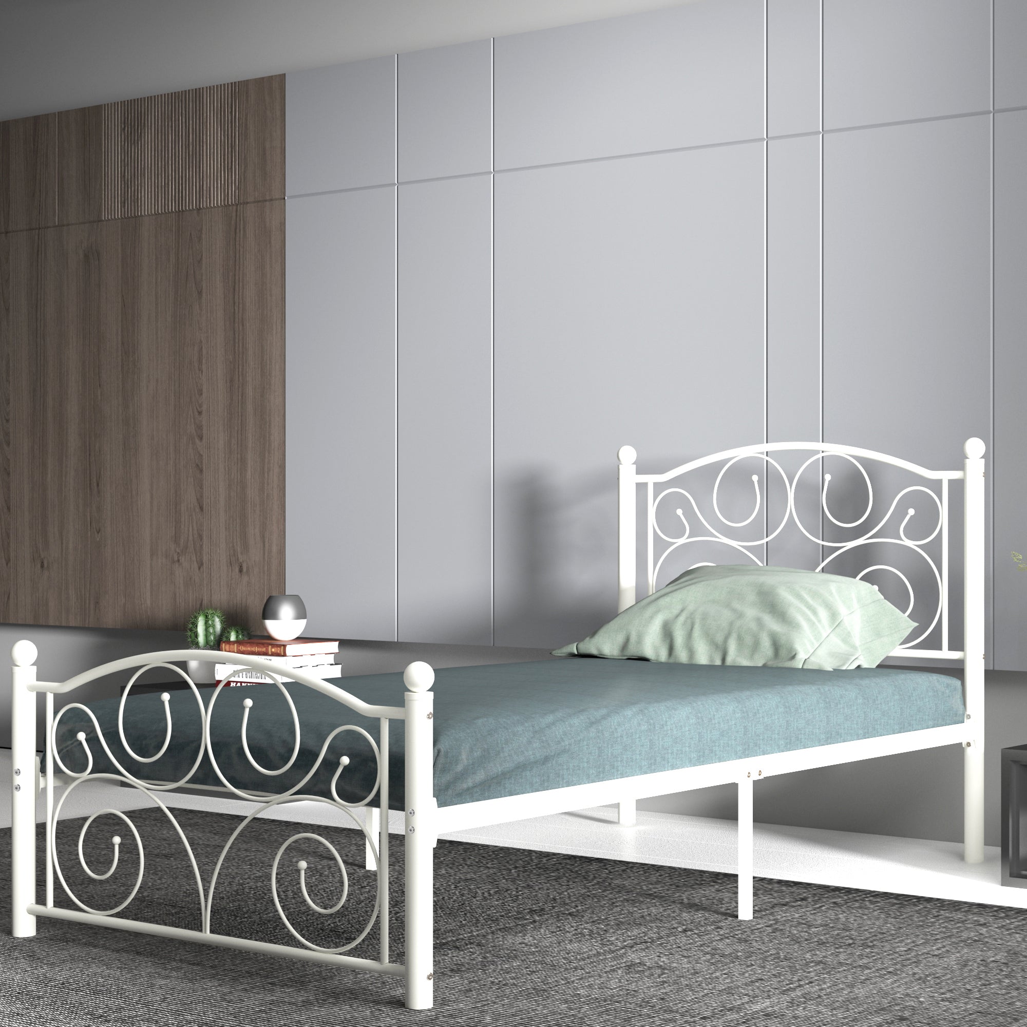 Twin Size Unique Flower Sturdy System Metal Bed Frame With Headboard And Footboard White Metal