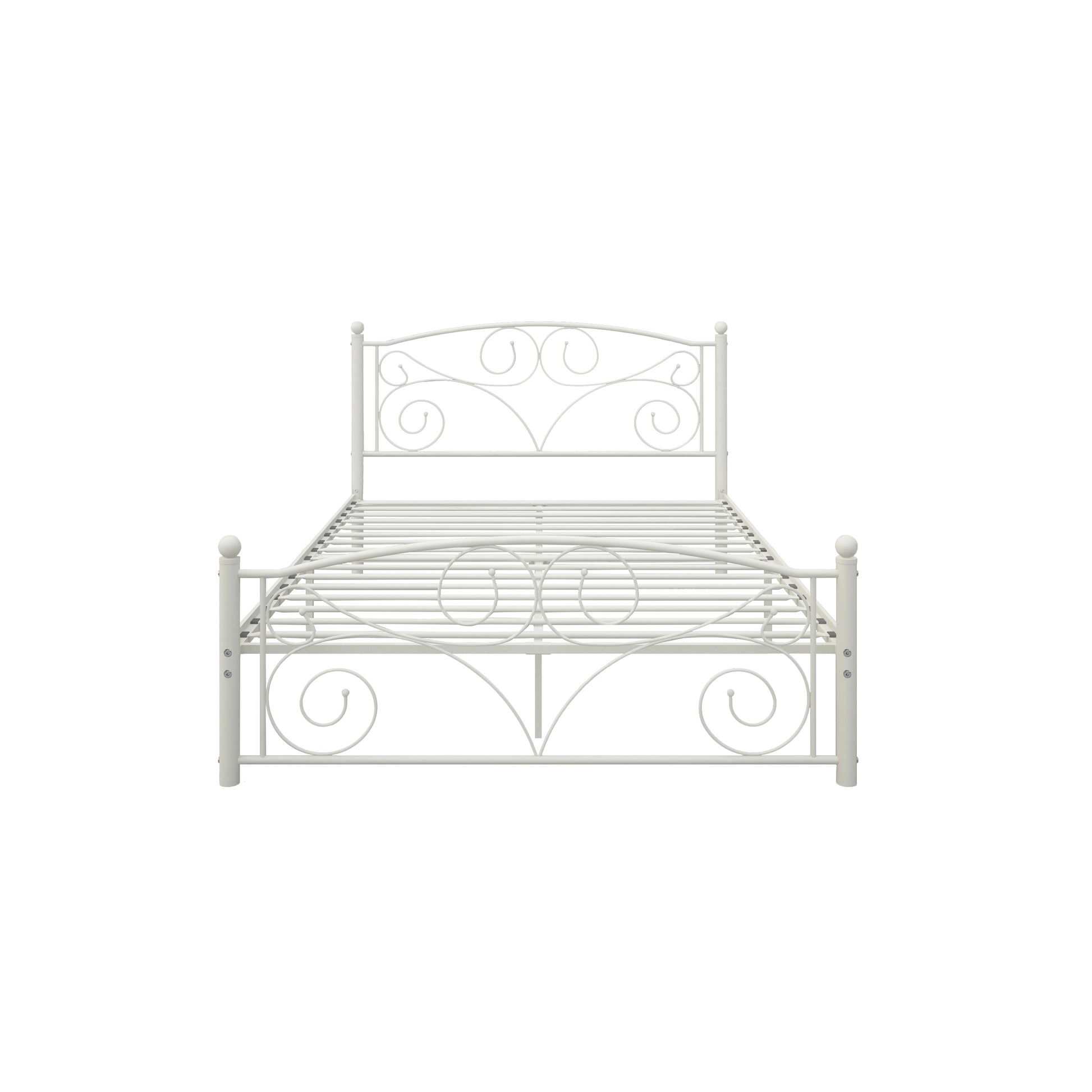Queen Size Unique Flower Sturdy System Metal Bed Frame With Headboard And Footboard White Metal