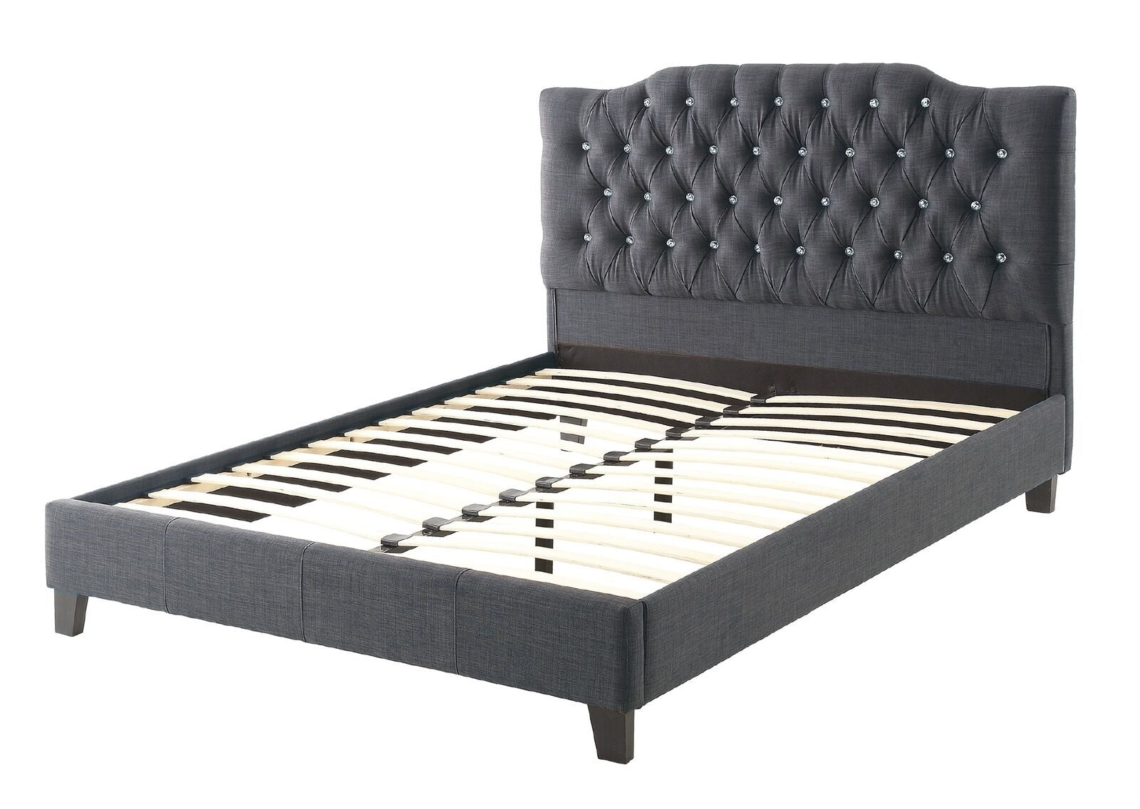 Modern Gorgeous Blue Grey Polyfiber Tufted Full Size Bed 1Pc Bedframe Upholstered Headboard Bedroom Furniture Wooden Plywood Full Grey Mix Wood Bedroom Modern,Transitional Poplar Bed Frame Plywood