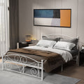 Queen Size Unique Flower Sturdy System Metal Bed Frame With Headboard And Footboard White Metal