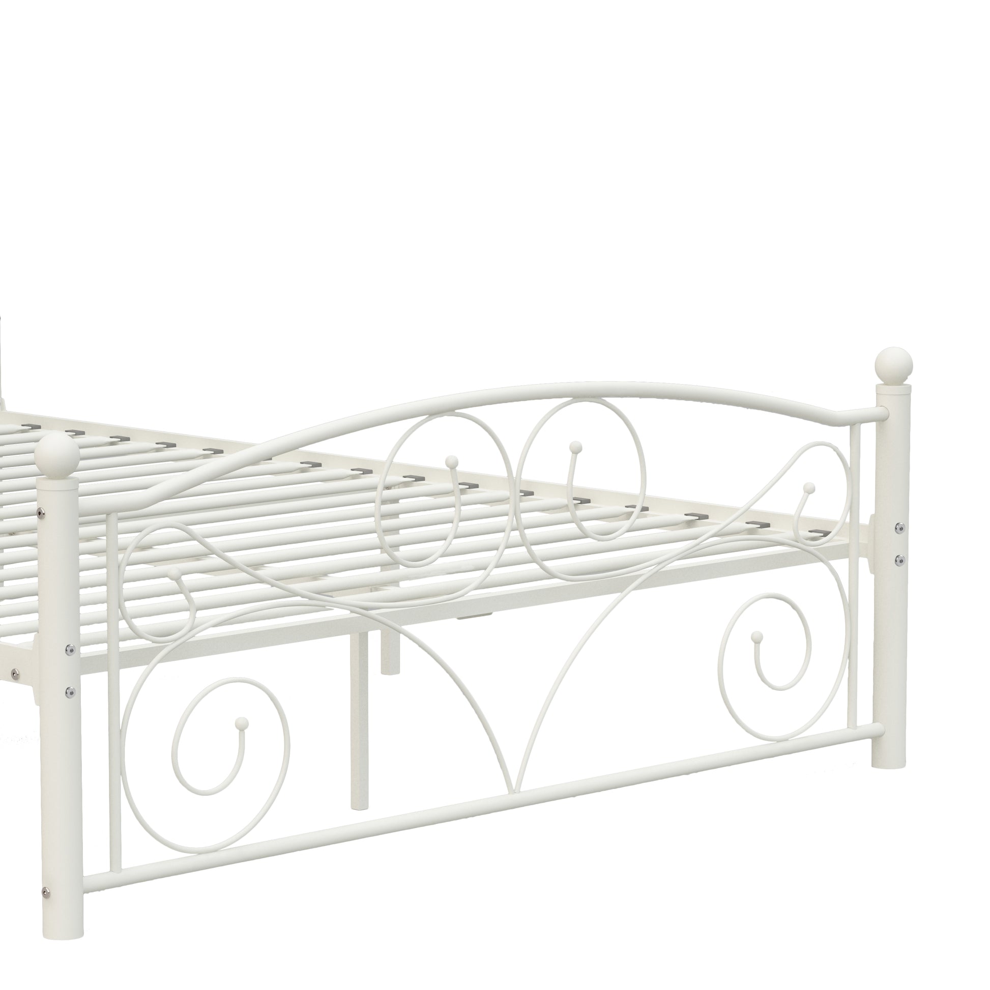 Queen Size Unique Flower Sturdy System Metal Bed Frame With Headboard And Footboard White Metal