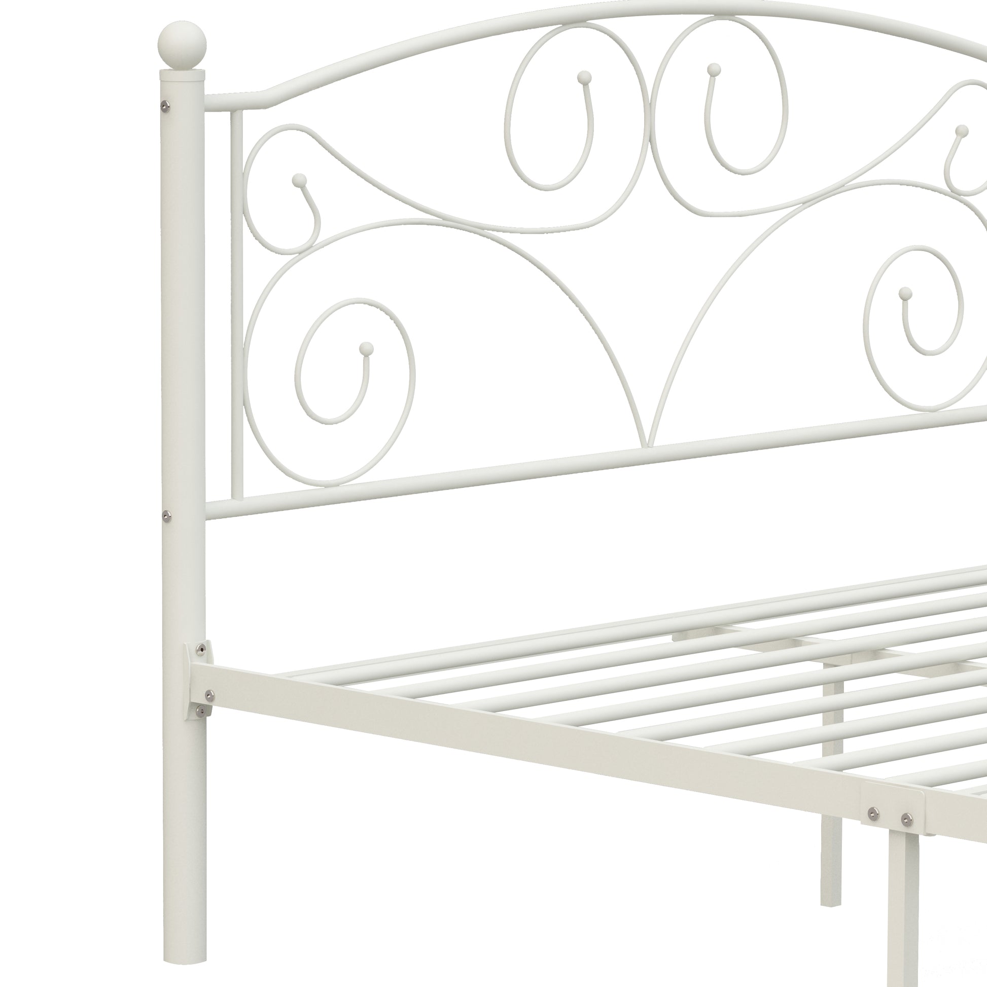 Queen Size Unique Flower Sturdy System Metal Bed Frame With Headboard And Footboard White Metal