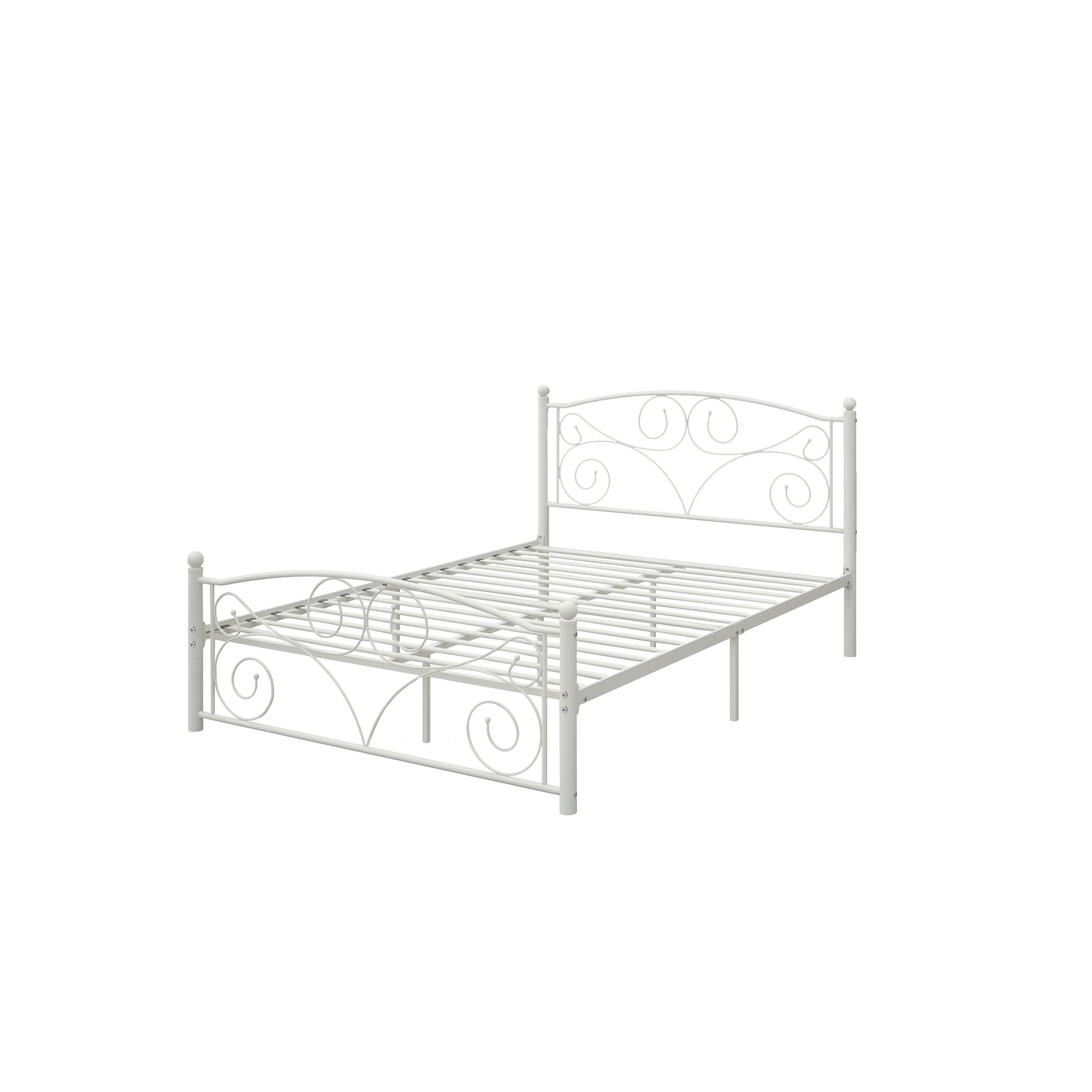 Queen Size Unique Flower Sturdy System Metal Bed Frame With Headboard And Footboard White Metal