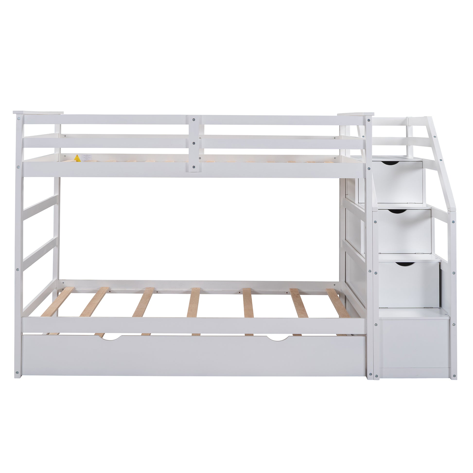 Twin Over Twin Bunk Bed With Twin Size Trundle And 3 Storage Stairs,White Old Sku :Lp000064Aak White Solid Wood