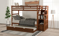 Twin Over Twin Bunk Bed With Twin Size Trundle And 3 Storage Stairs,Walnut Old Sku :Lp000064Aad Walnut Solid Wood