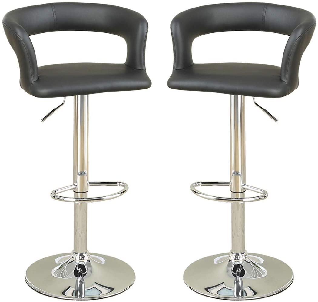 Bar Stool Counter Height Chairs Set Of 2 Adjustable Height Kitchen Island Stools Black Pvc Faux Leather Black Dining Room Modern Fabric
