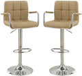 Brown Faux Leather Bar Stool Counter Height Chairs Set Of 2 Adjustable Height Kitchen Island Stools Armrest Chairs Brown Dining Room Contemporary,Modern Fabric